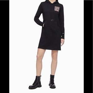 CK Rhinestone Logo Hooded Sweatshirt Dress